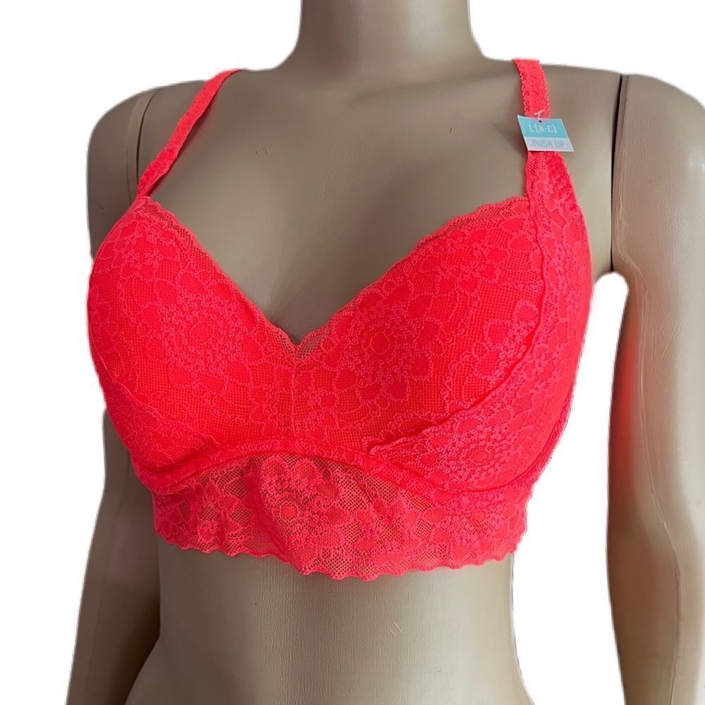 Victoriaâs Secret Pink Push Up Padded Underwire Lace Bralette Bra Orange 36d
